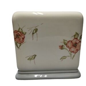 Vintage Floral Ceramic Tissue Box Cover Cottage Farmhouse Bathroom Decor Springs